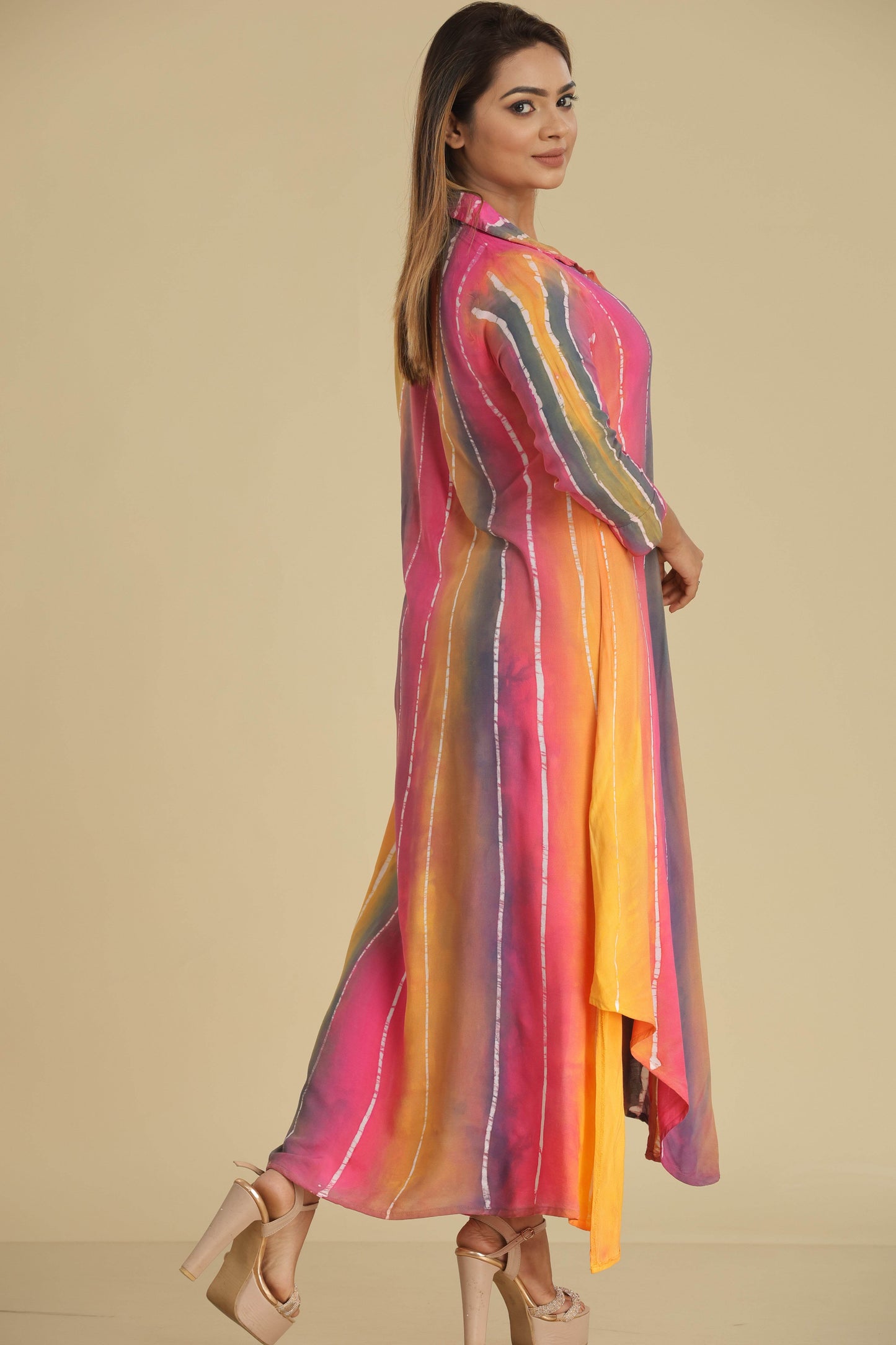 Sunset Bloom Batik Asymmetric Shirt Dress - Trend Republic