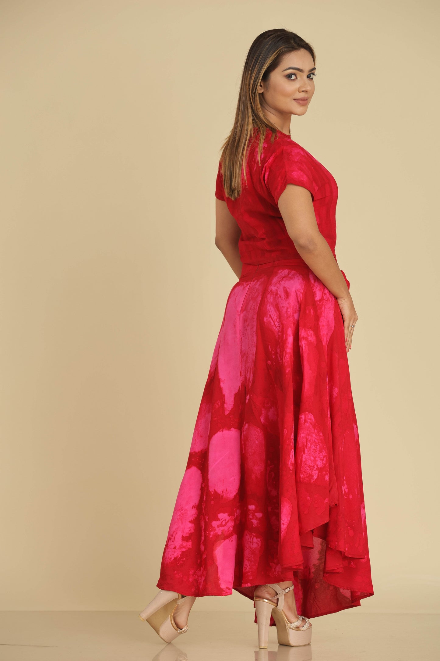 Crimson Muse Batik Co-Ord Set with Crop Top and Wrap Skirt - Trend Republic