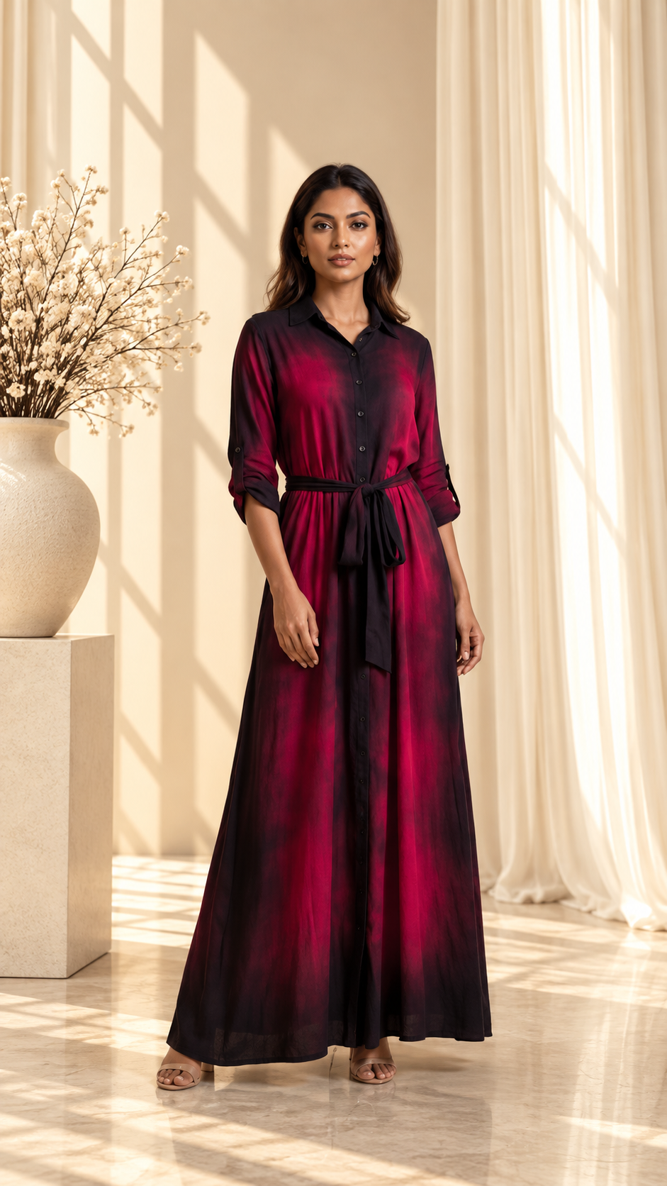 Wine Shadow Batik Shirt Dress