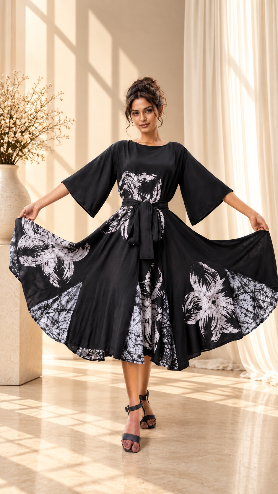 Moonlit Petal Batik Maxi Dress