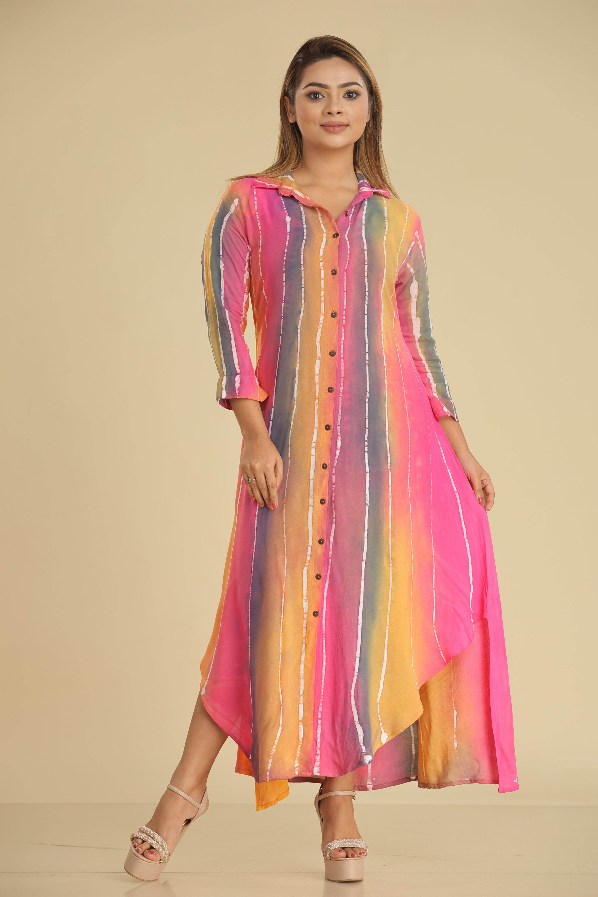 Sunset Bloom Batik Asymmetric Shirt Dress - Trend Republic