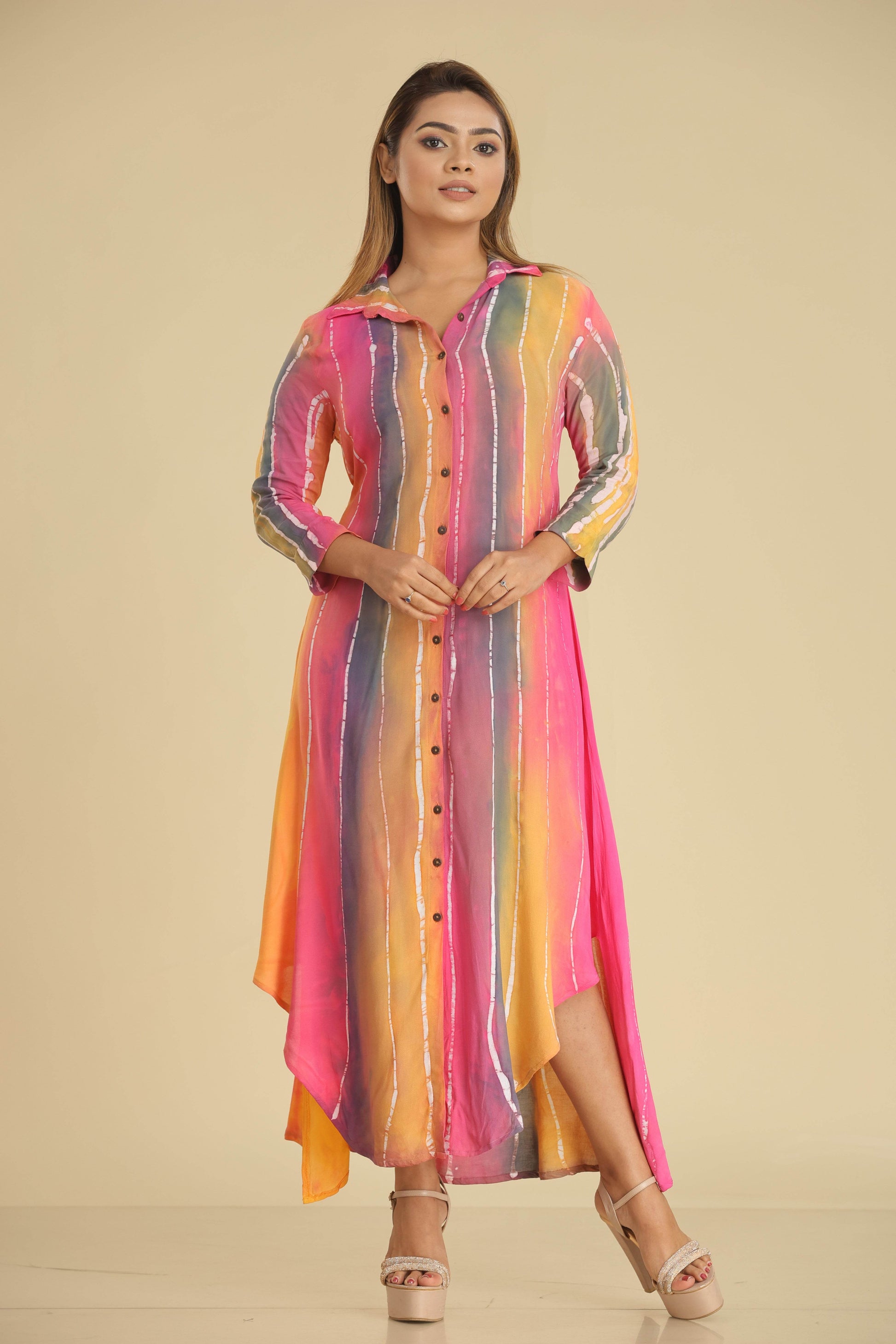 Sunset Bloom Batik Asymmetric Shirt Dress - Trend Republic