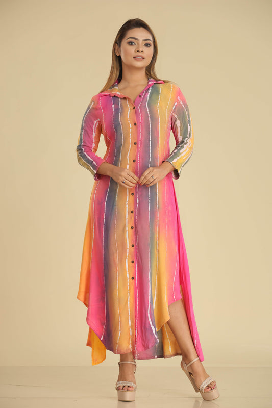 Sunset Bloom Batik Asymmetric Shirt Dress - Trend Republic