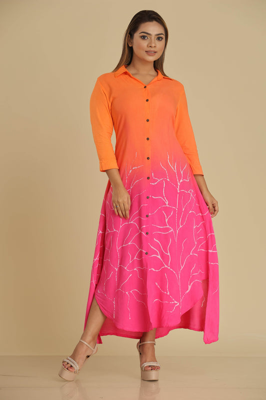 Coral Bloom Handcrafted Batik Shirt Dress - Trend Republic