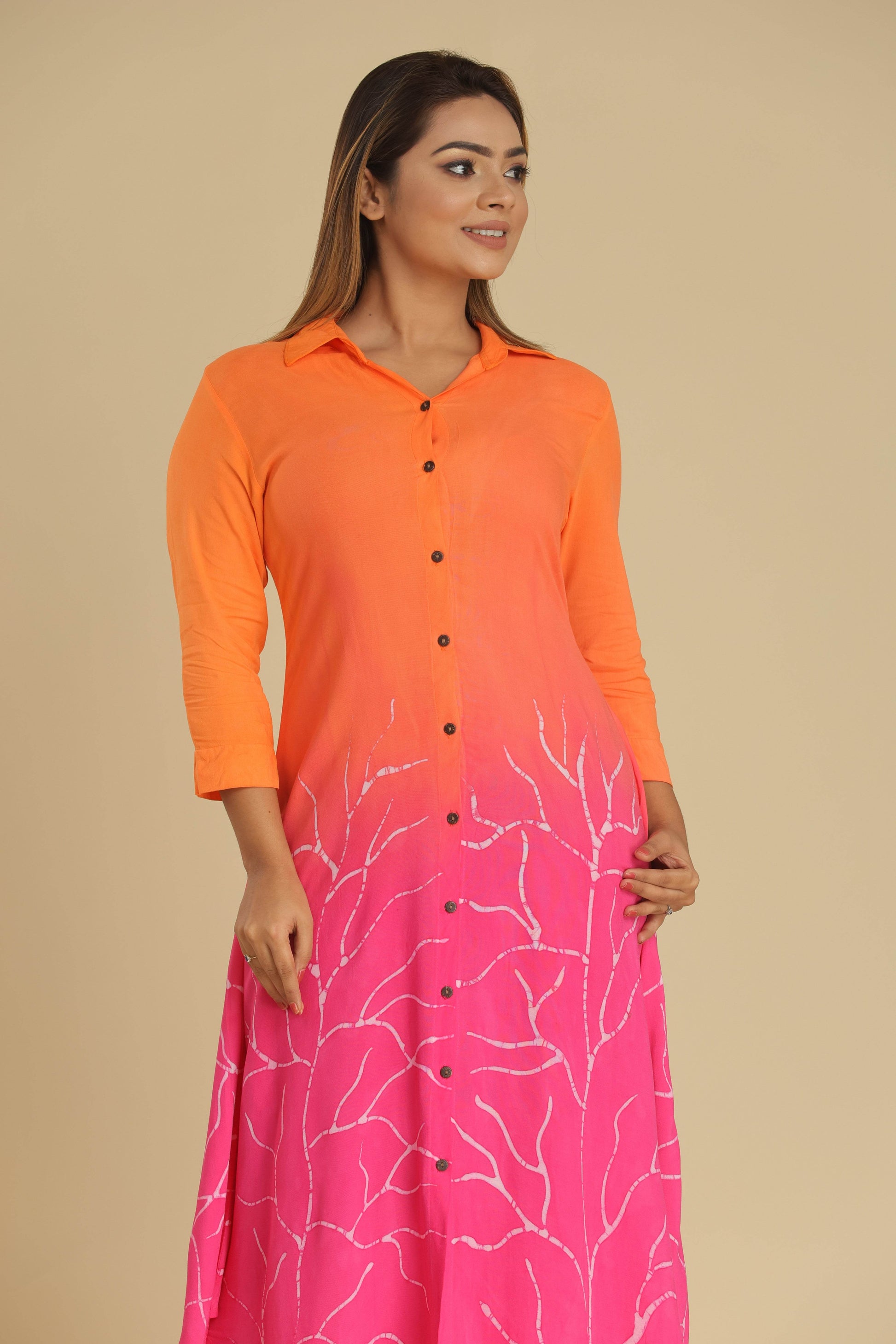 Coral Bloom Handcrafted Batik Shirt Dress - Trend Republic