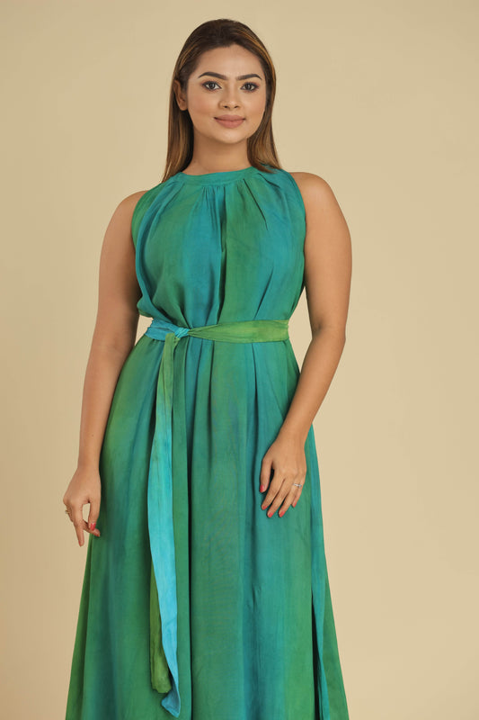 Emerald Flow Sleeveless Handcrafted Batik Maxi Dress - Trend Republic