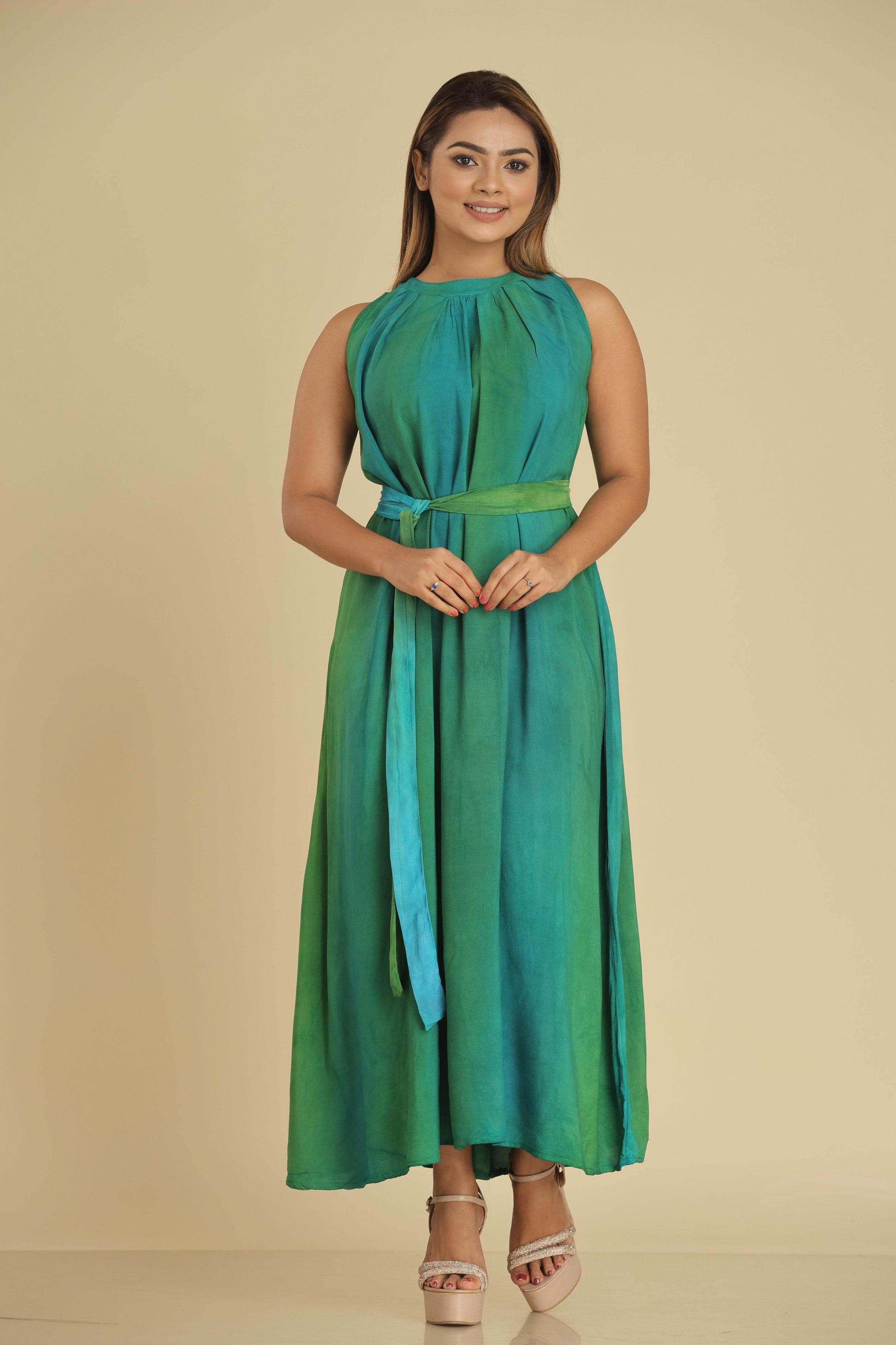 Emerald Flow Sleeveless Handcrafted Batik Maxi Dress - Trend Republic