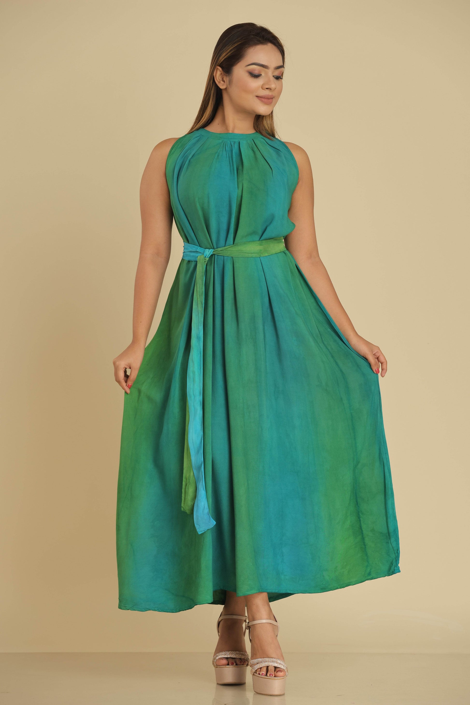 Emerald Flow Sleeveless Handcrafted Batik Maxi Dress - Trend Republic