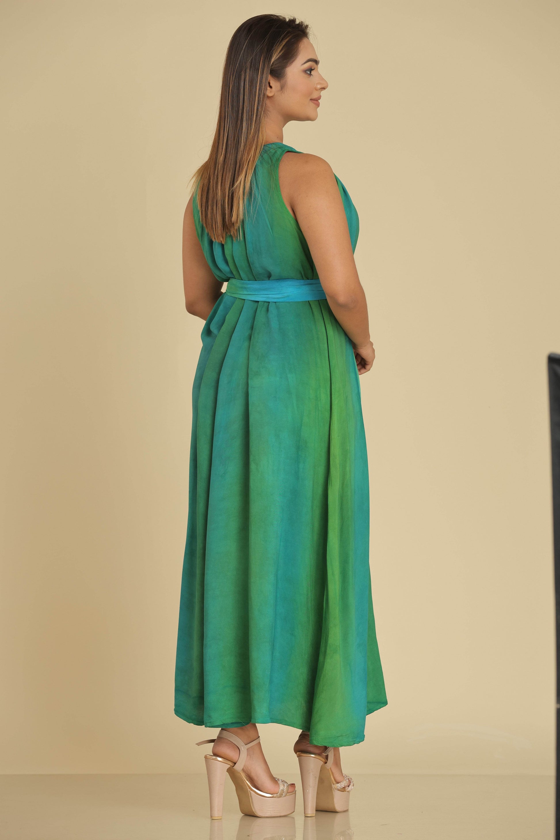 Emerald Flow Sleeveless Handcrafted Batik Maxi Dress - Trend Republic