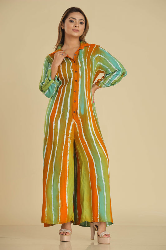 Tropical Stripes Batik Shirt Long Romper - Trend Republic