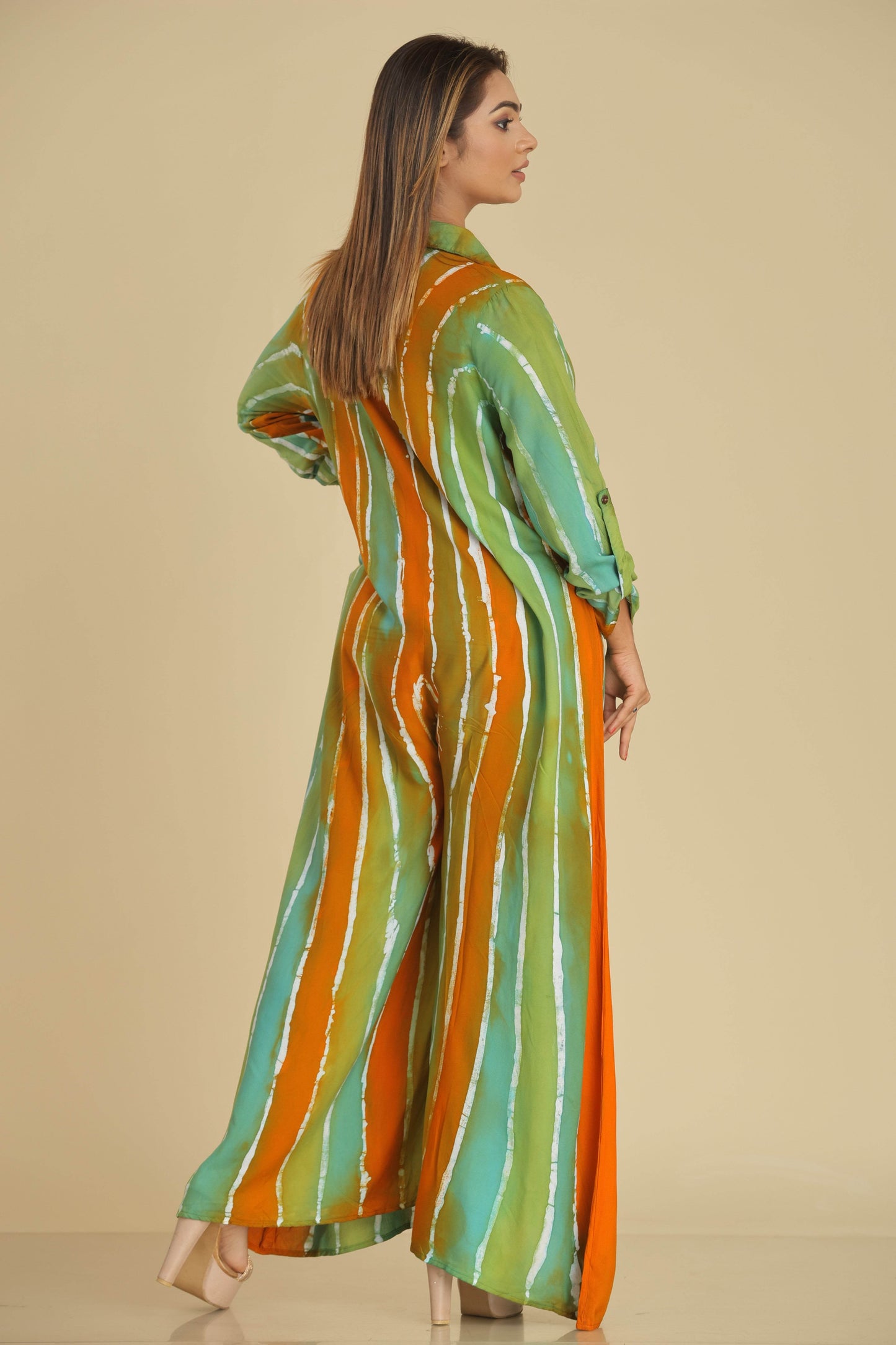 Tropical Stripes Batik Shirt Long Romper - Trend Republic