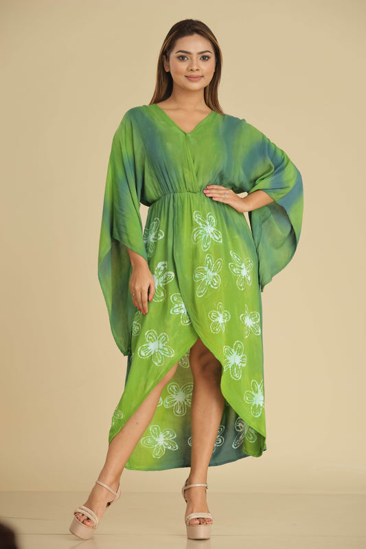 Meadow Bloom Batik Wrap Dress with Butterfly Sleeves - Trend Republic
