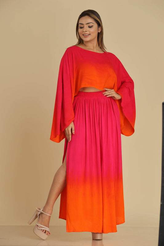 Sunset Blaze Co-Ord Set with Flared Sleeves and Gypsy Skirt - Trend Republic