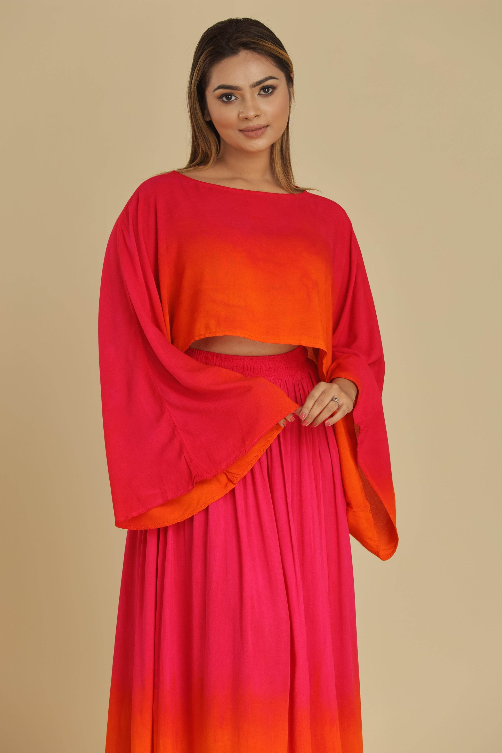 Sunset Blaze Co-Ord Set with Flared Sleeves and Gypsy Skirt - Trend Republic