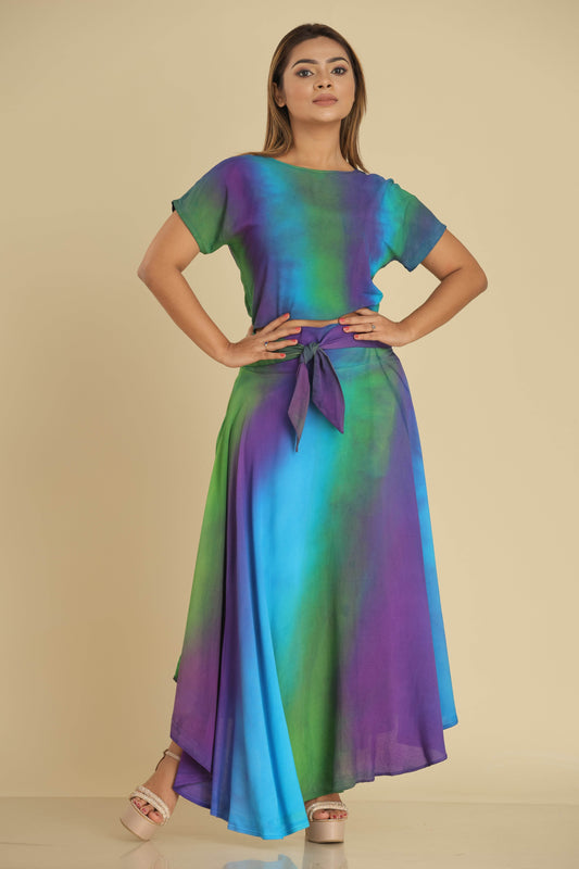 Aurora Mist Co-Ord Set with Crop Top and Wrap Skirt - Trend Republic