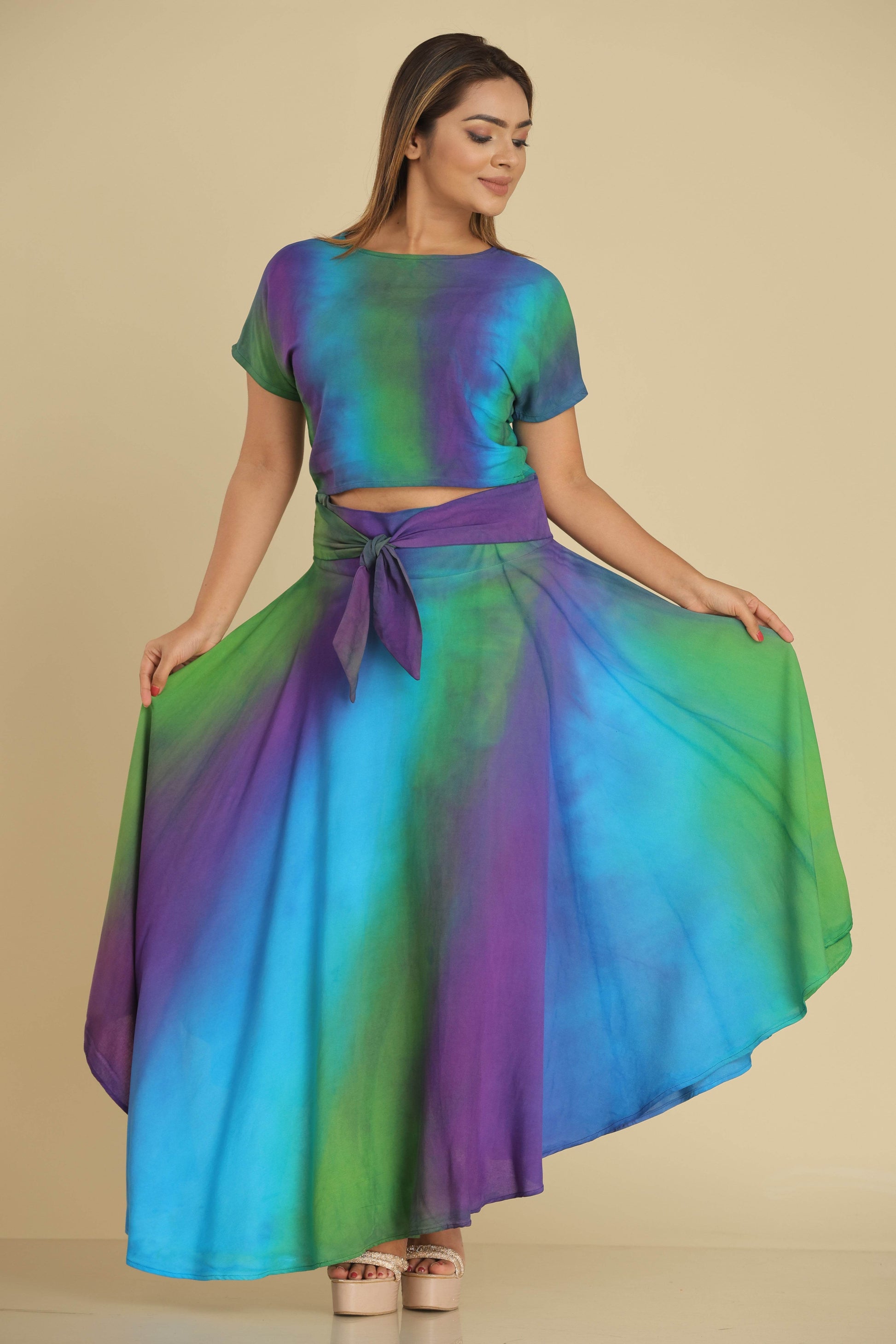 Aurora Mist Co-Ord Set with Crop Top and Wrap Skirt - Trend Republic