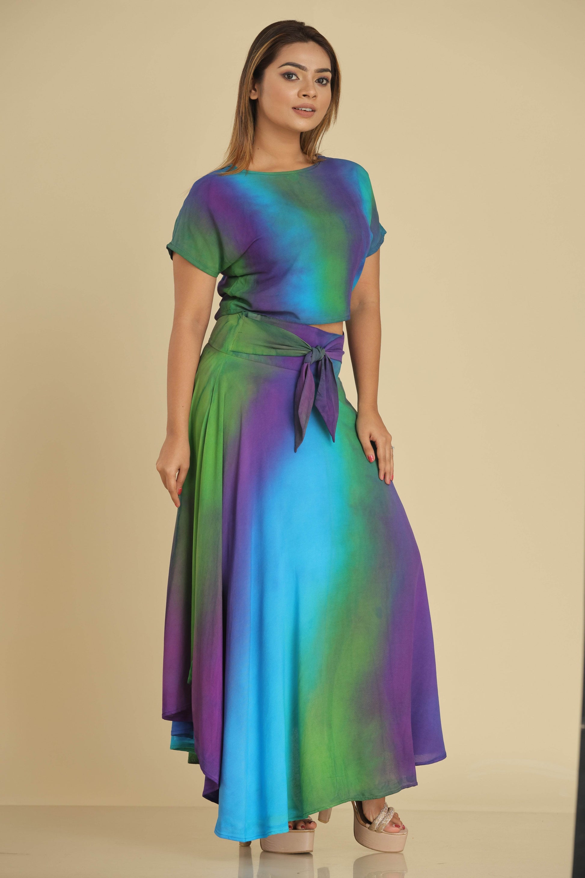 Aurora Mist Co-Ord Set with Crop Top and Wrap Skirt - Trend Republic