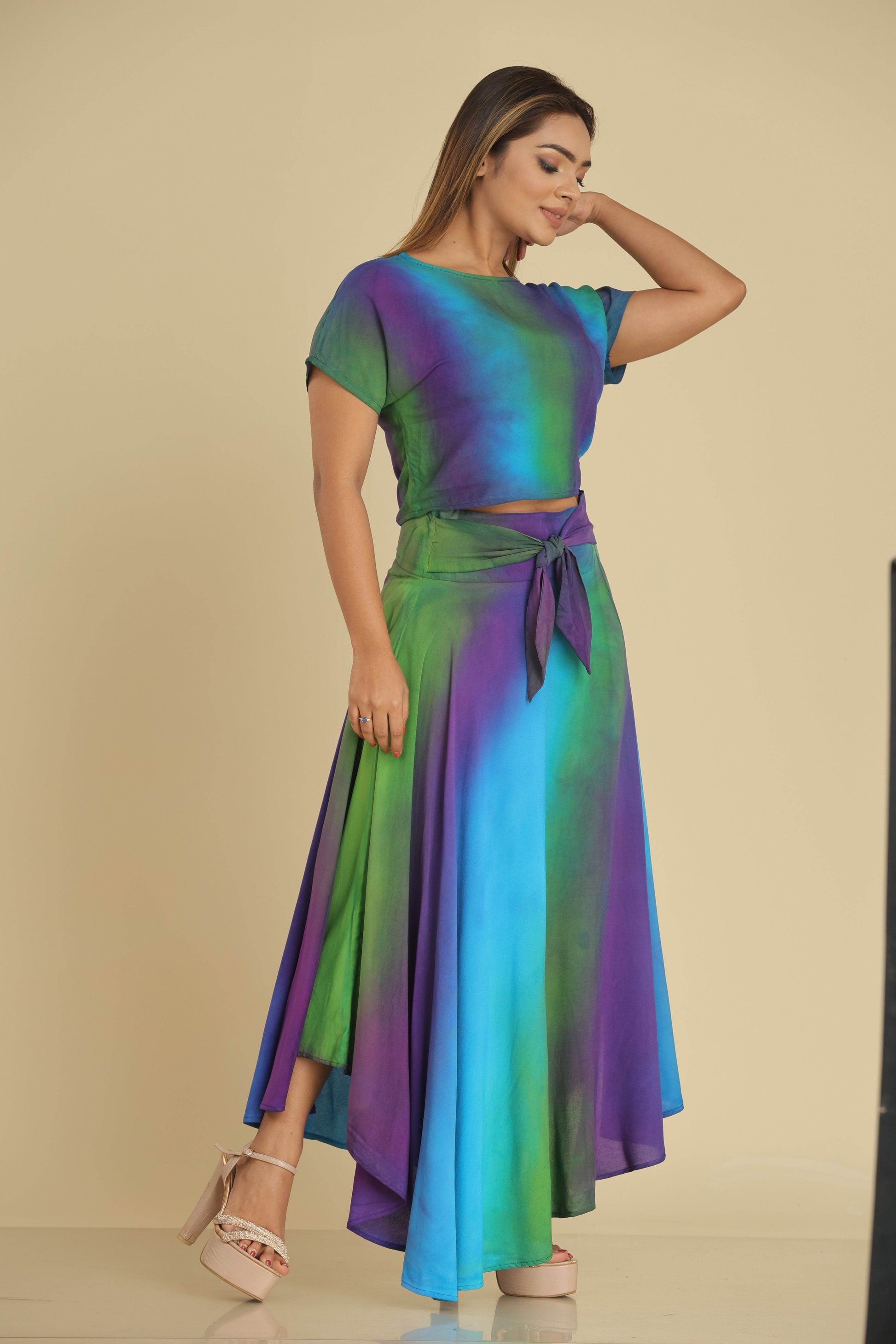 Aurora Mist Co-Ord Set with Crop Top and Wrap Skirt - Trend Republic