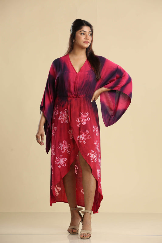 Crimson Bloom – Batik Wrap Dress - Trend Republic