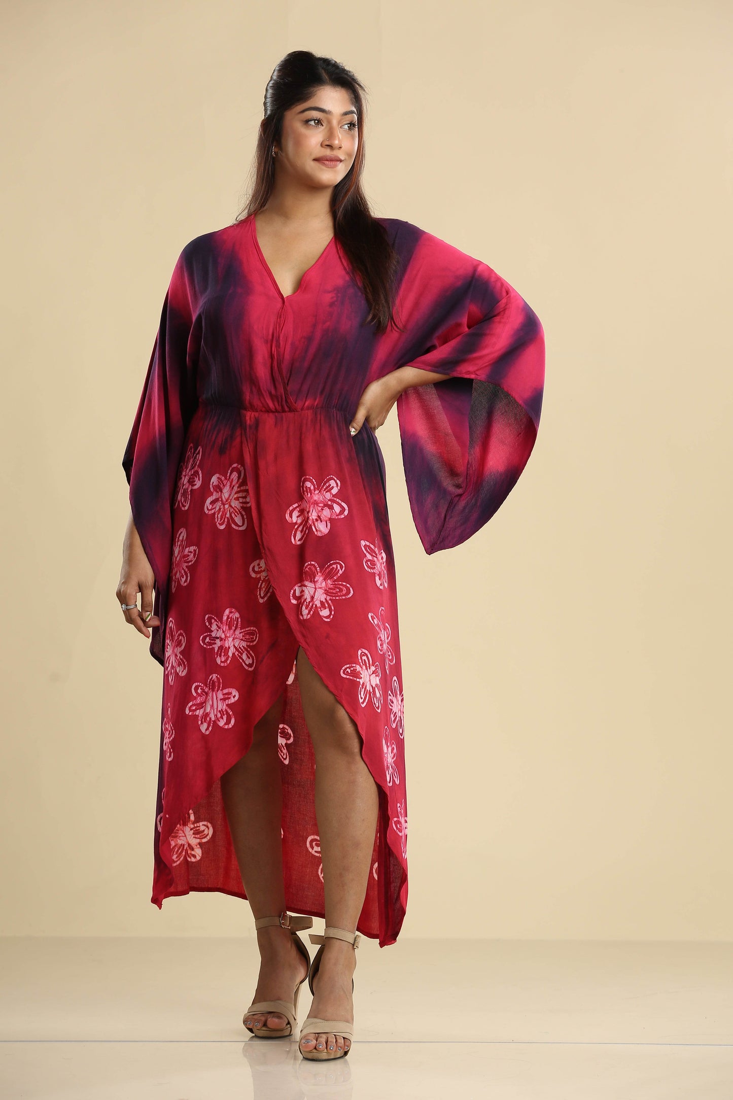 Crimson Bloom – Batik Wrap Dress - Trend Republic