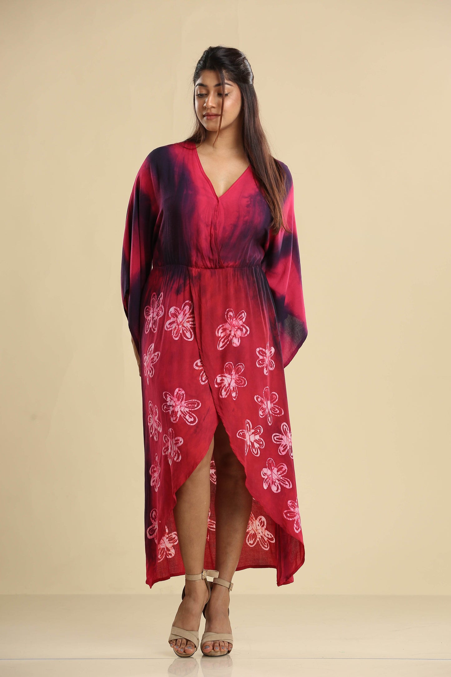 Crimson Bloom – Batik Wrap Dress - Trend Republic