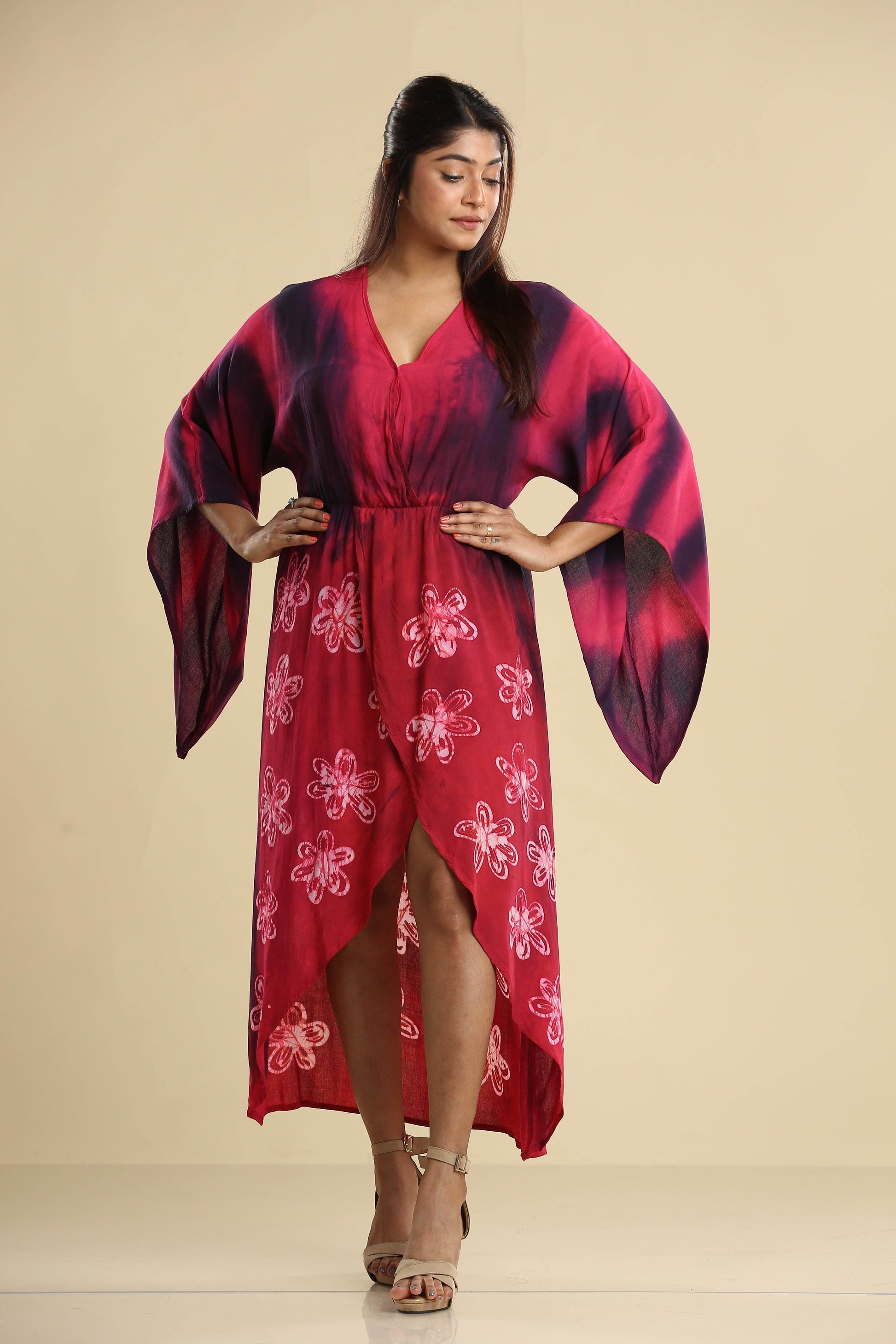 Crimson Bloom – Batik Wrap Dress - Trend Republic