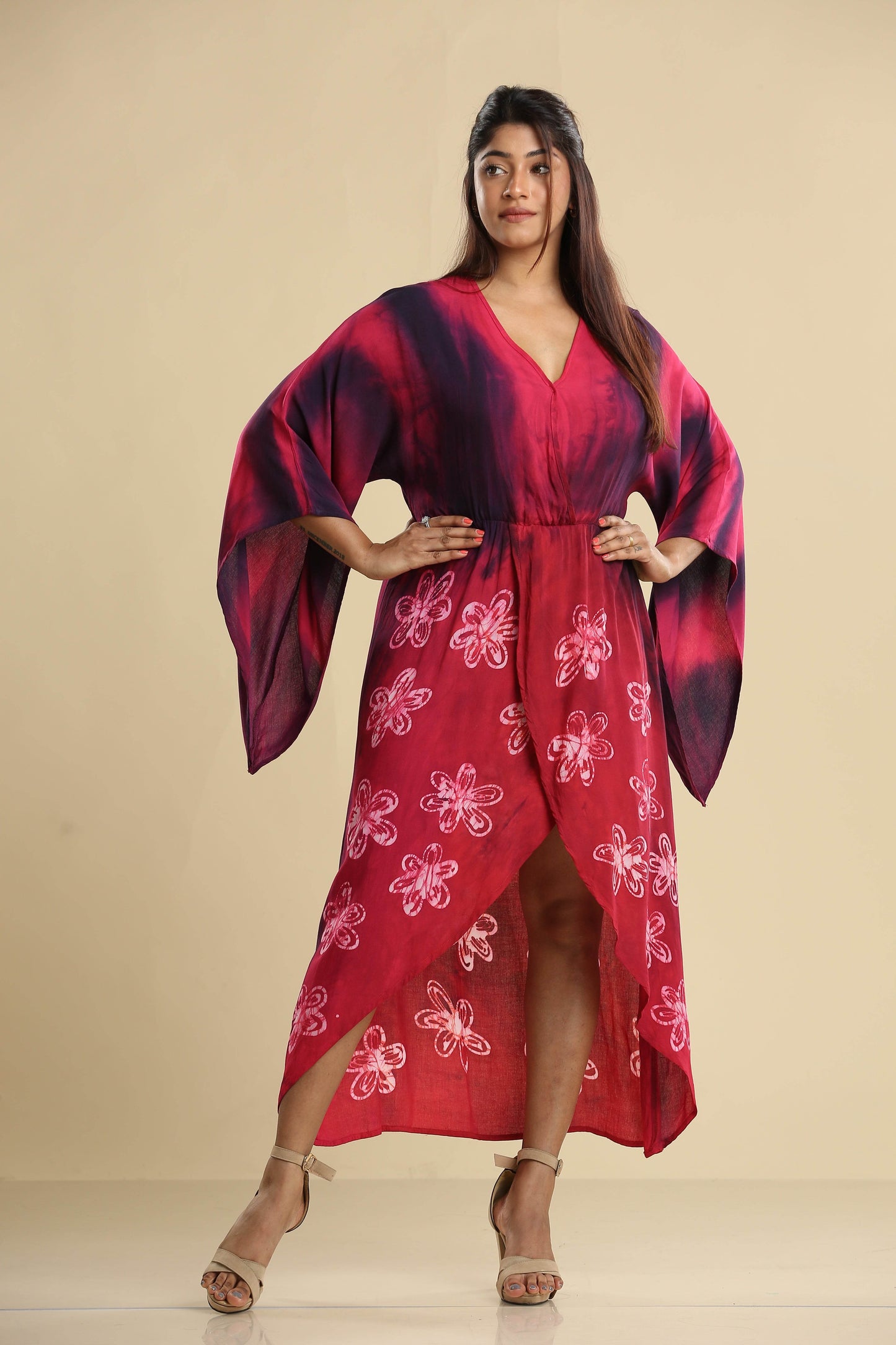 Crimson Bloom – Batik Wrap Dress - Trend Republic