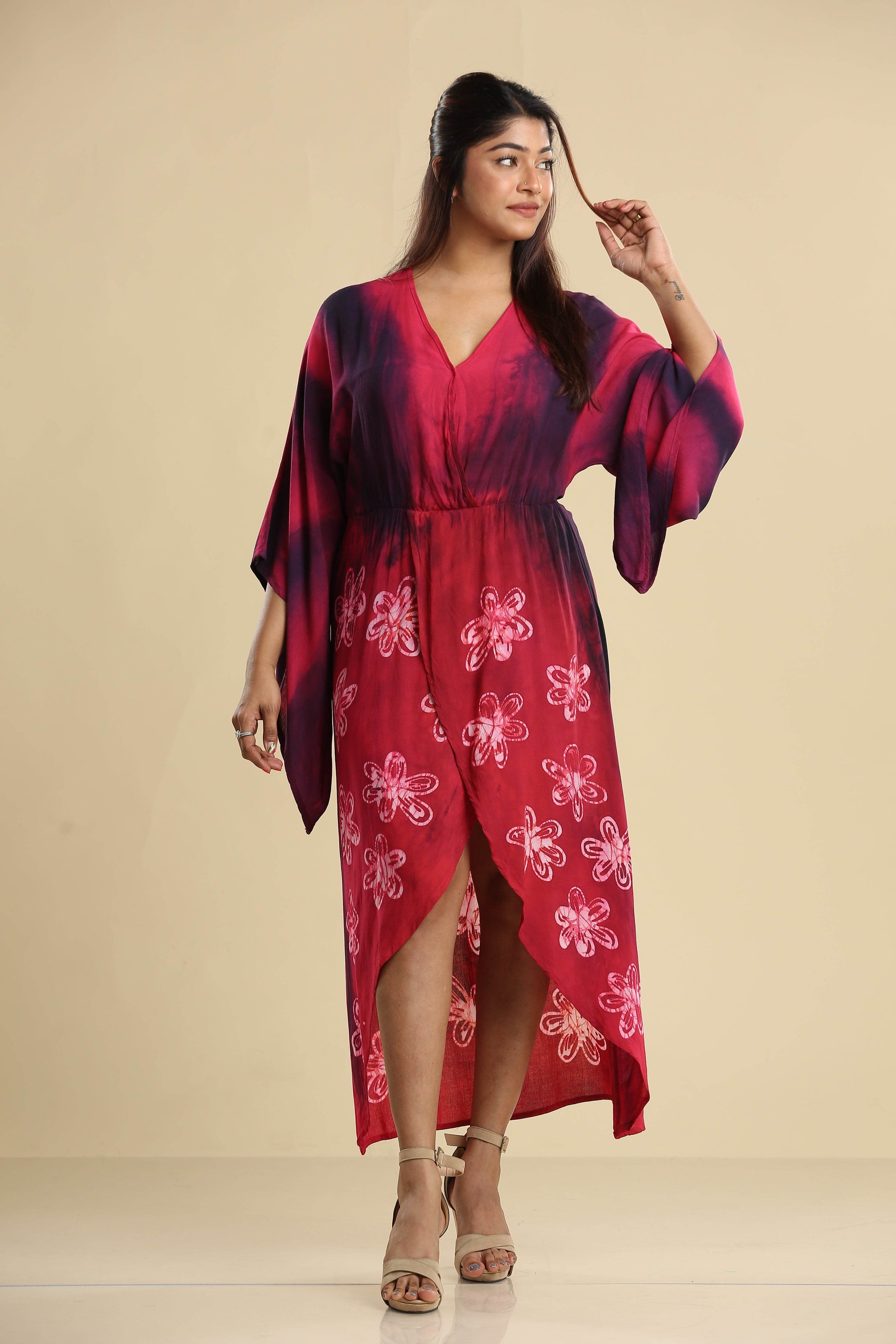 Crimson Bloom – Batik Wrap Dress - Trend Republic