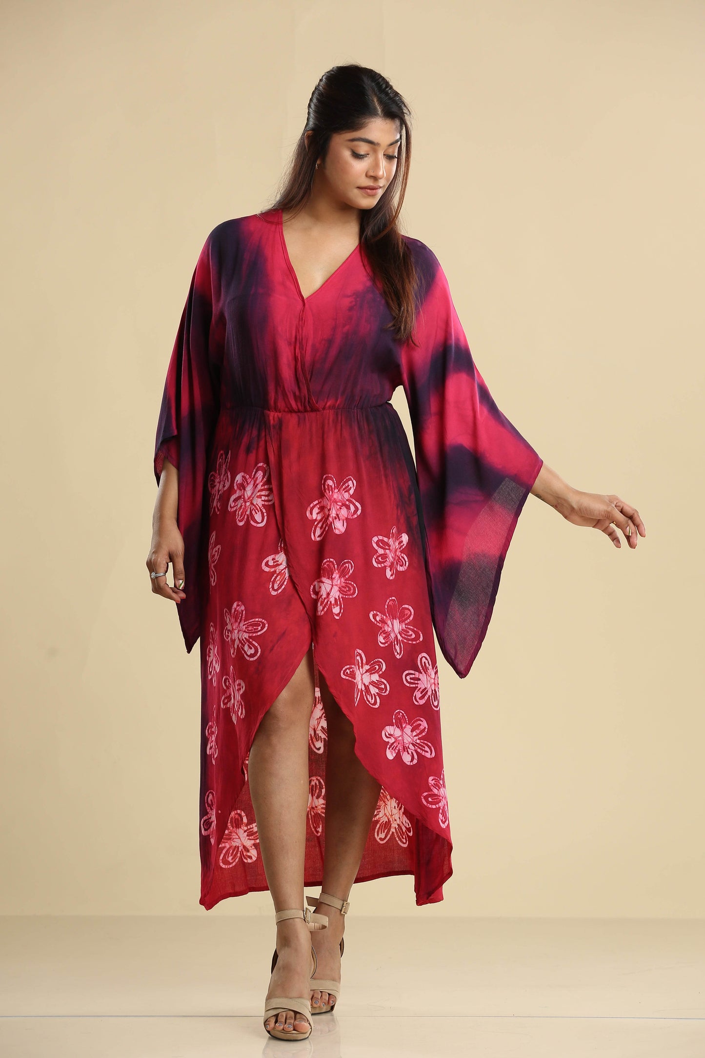 Crimson Bloom – Batik Wrap Dress - Trend Republic