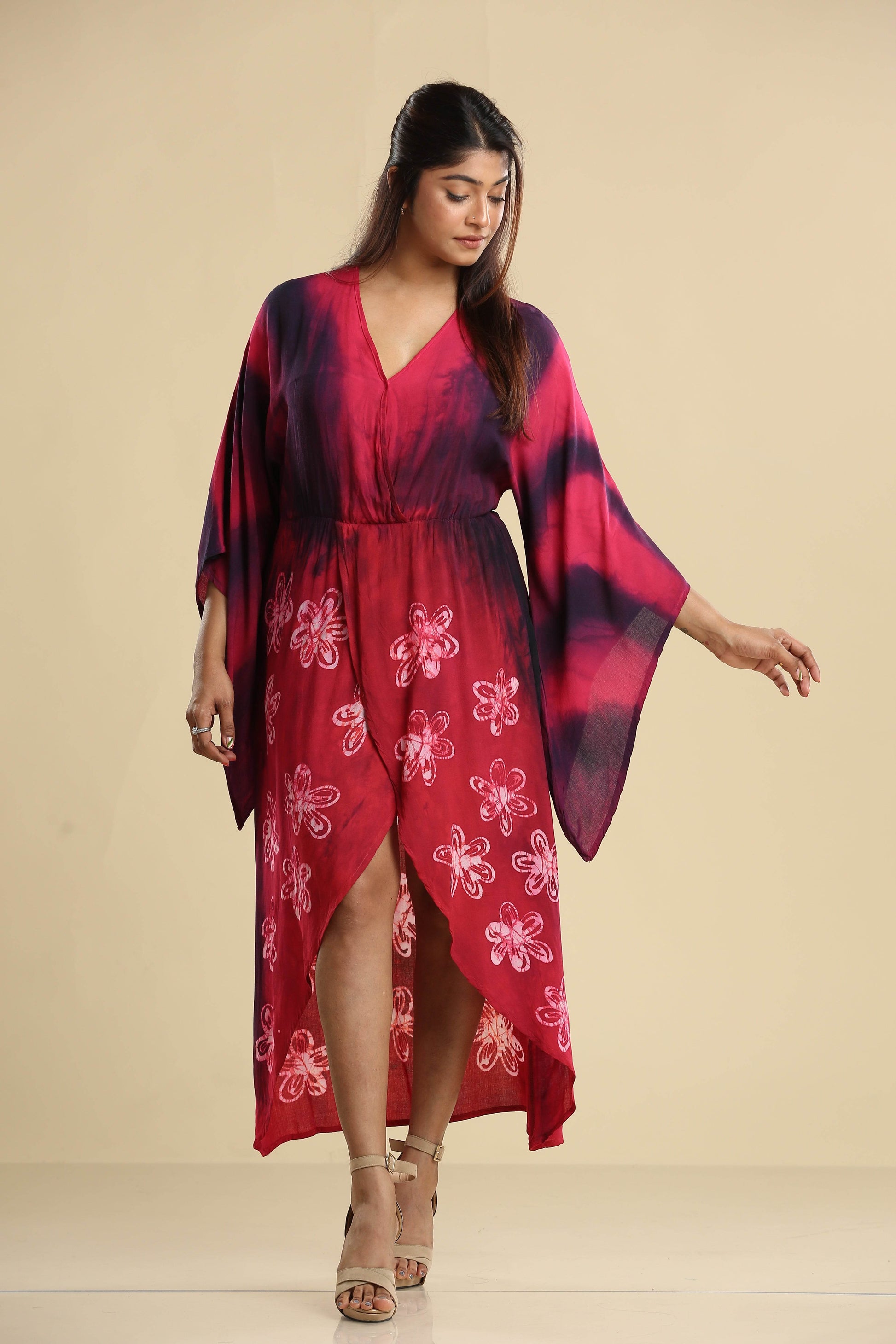 Crimson Bloom – Batik Wrap Dress - Trend Republic