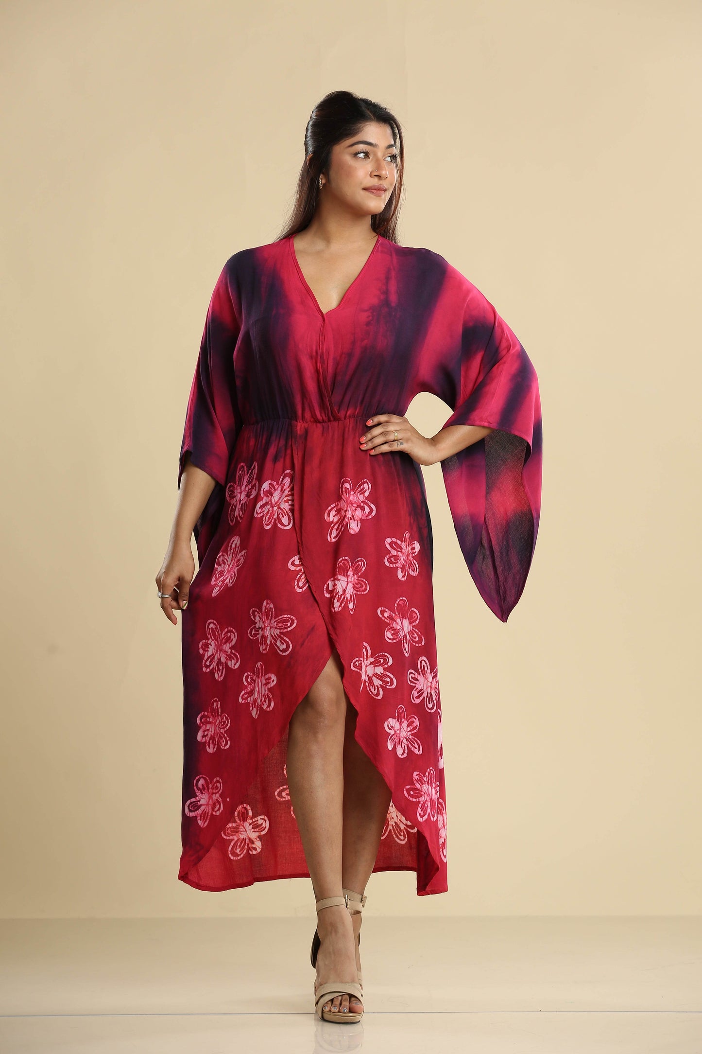Crimson Bloom – Batik Wrap Dress - Trend Republic