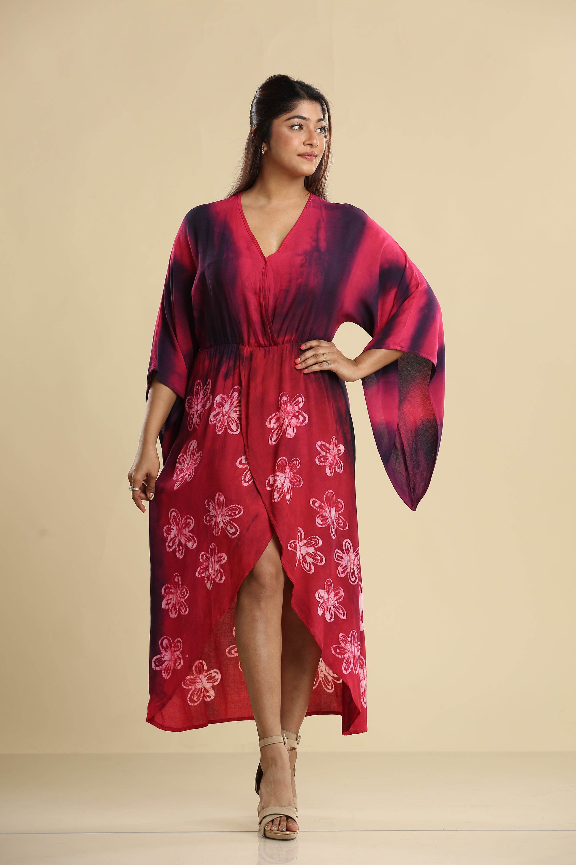 Crimson Bloom – Batik Wrap Dress - Trend Republic