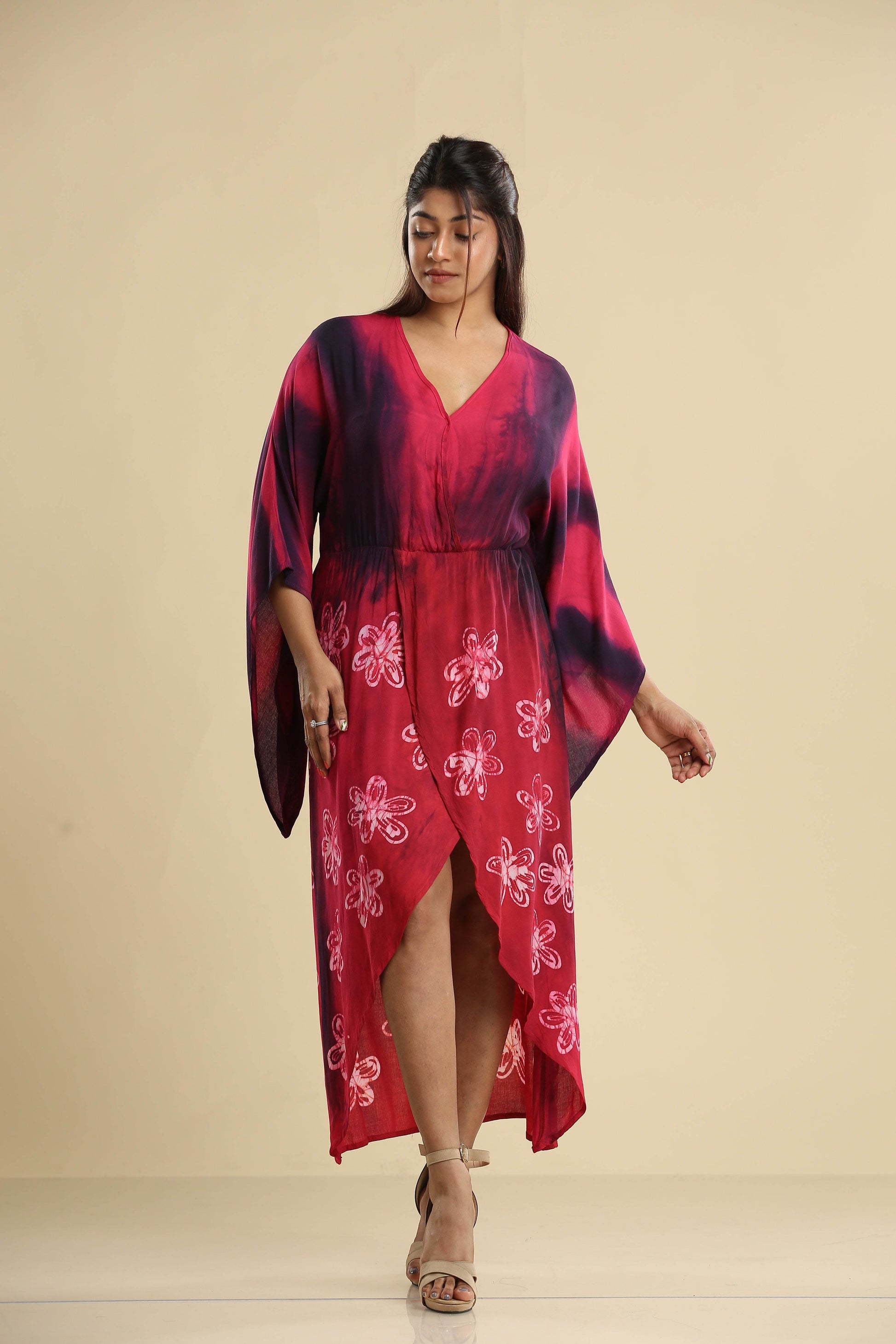 Crimson Bloom – Batik Wrap Dress - Trend Republic