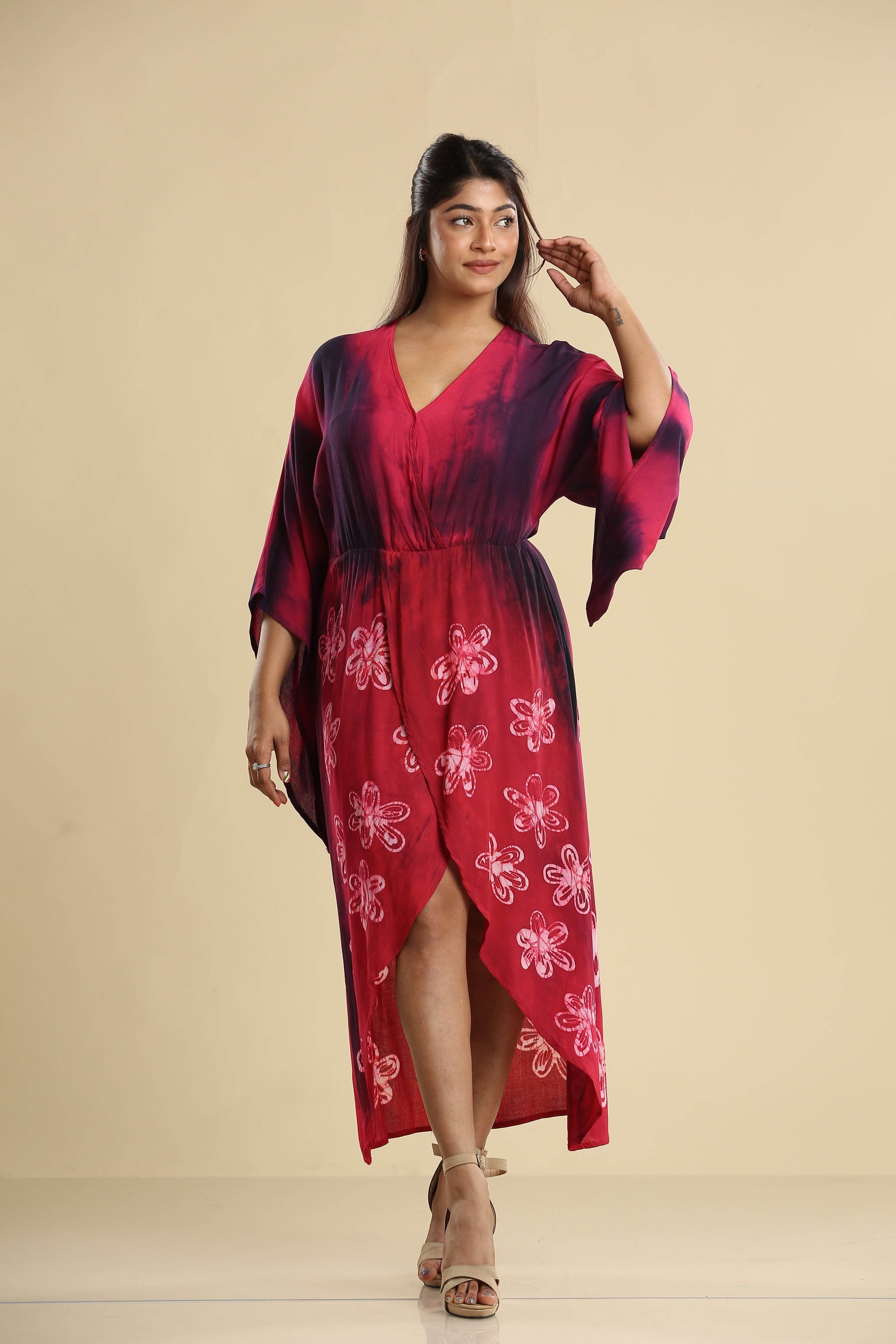 Crimson Bloom – Batik Wrap Dress - Trend Republic