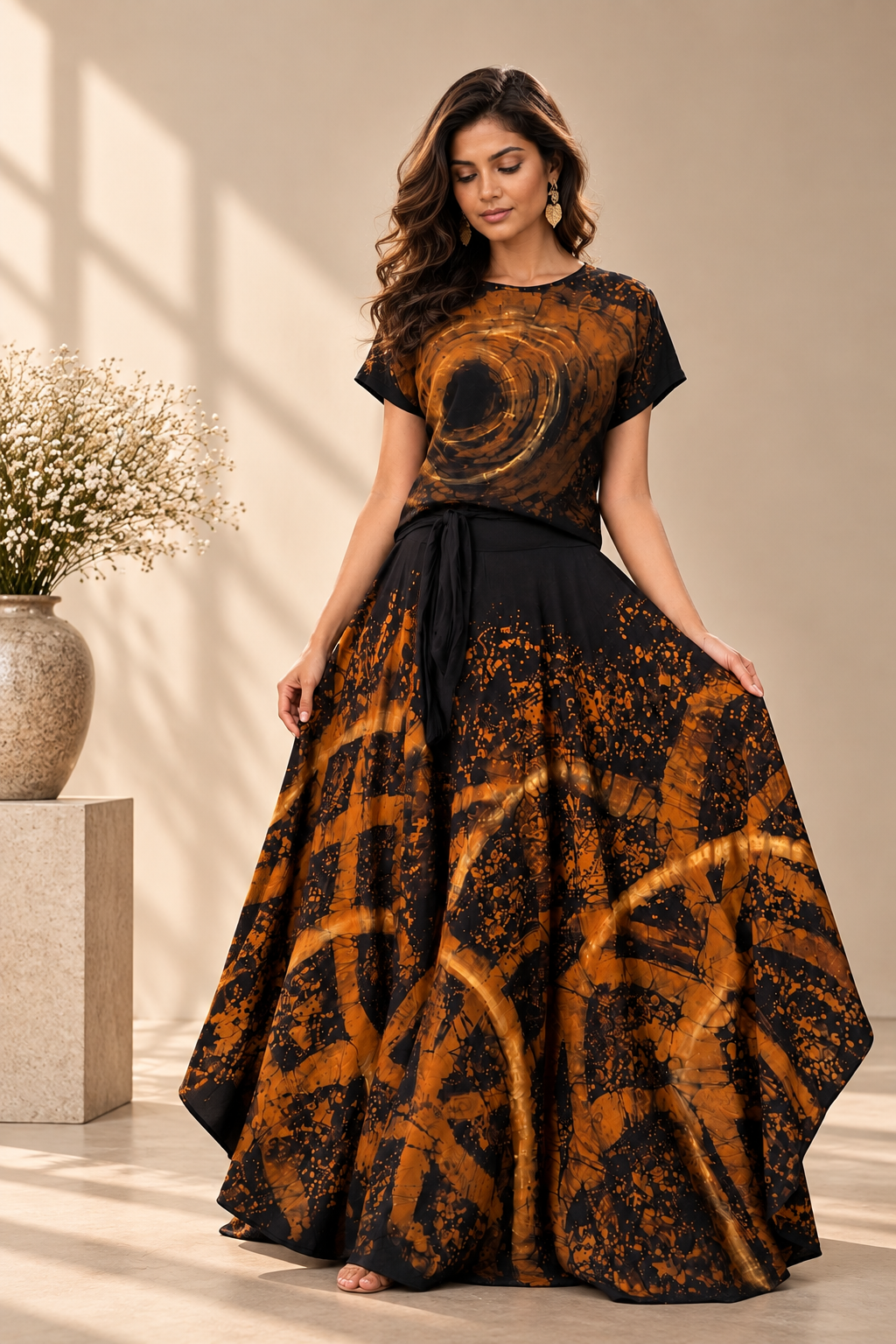 Uneven helm and skirt - Black & Orange