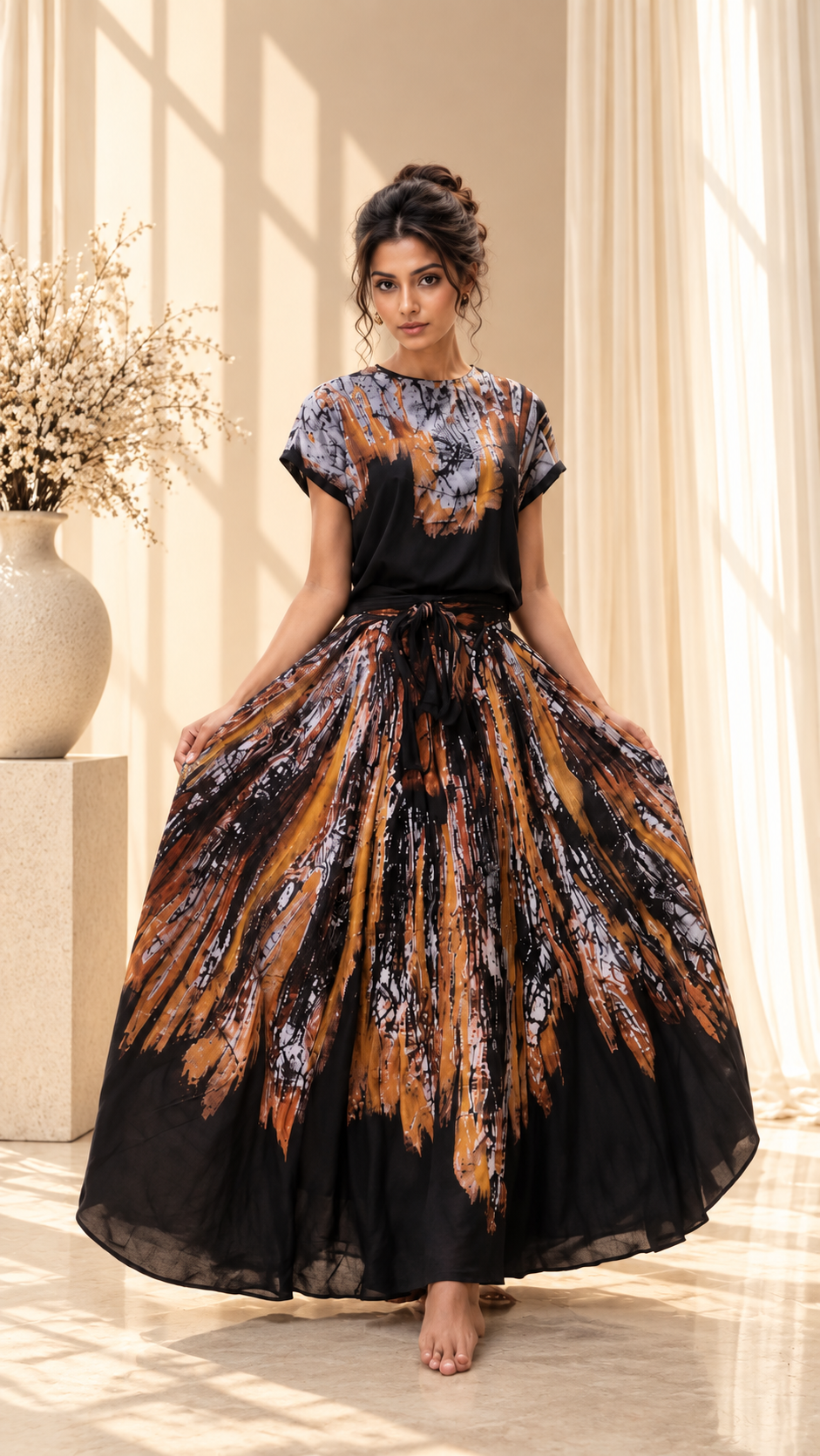 Copper Burst Batik Circle Dress