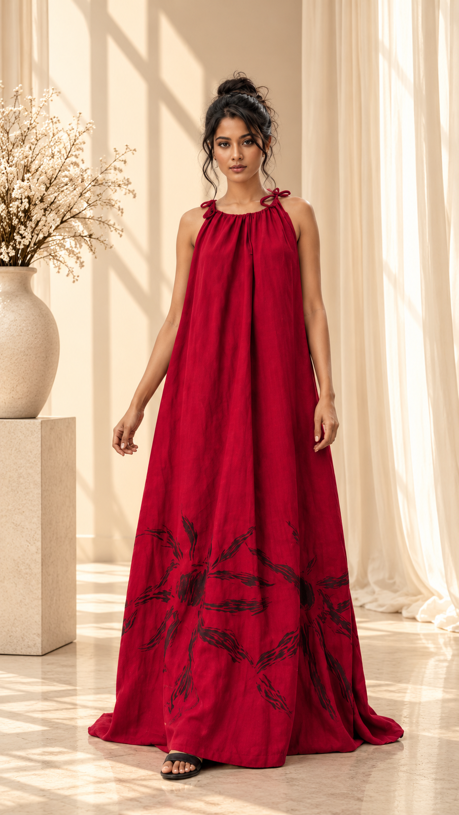 Scarlet Bloom Batik Halter Maxi Dress