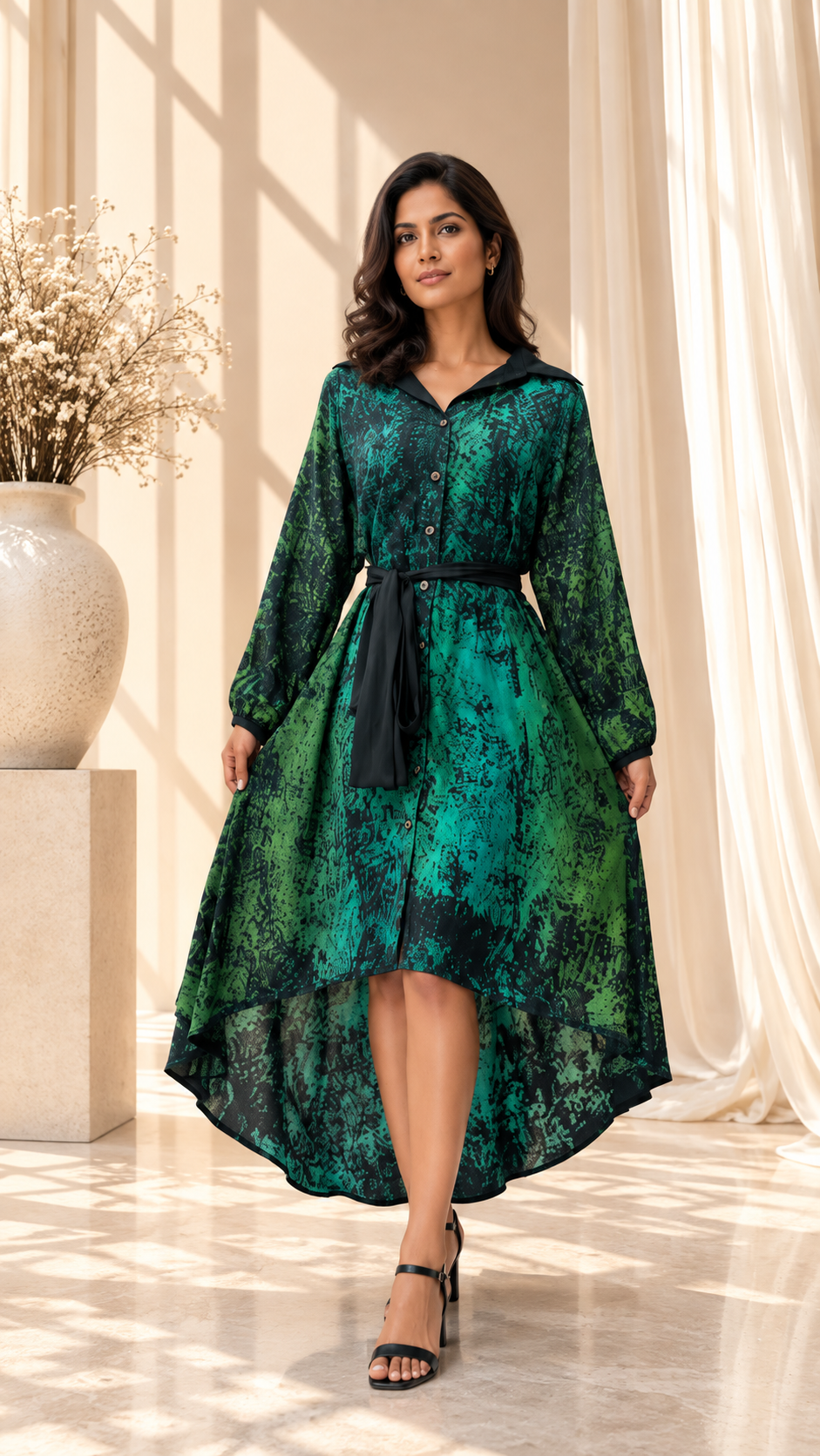 Verdant Marble Batik Shirt Dress